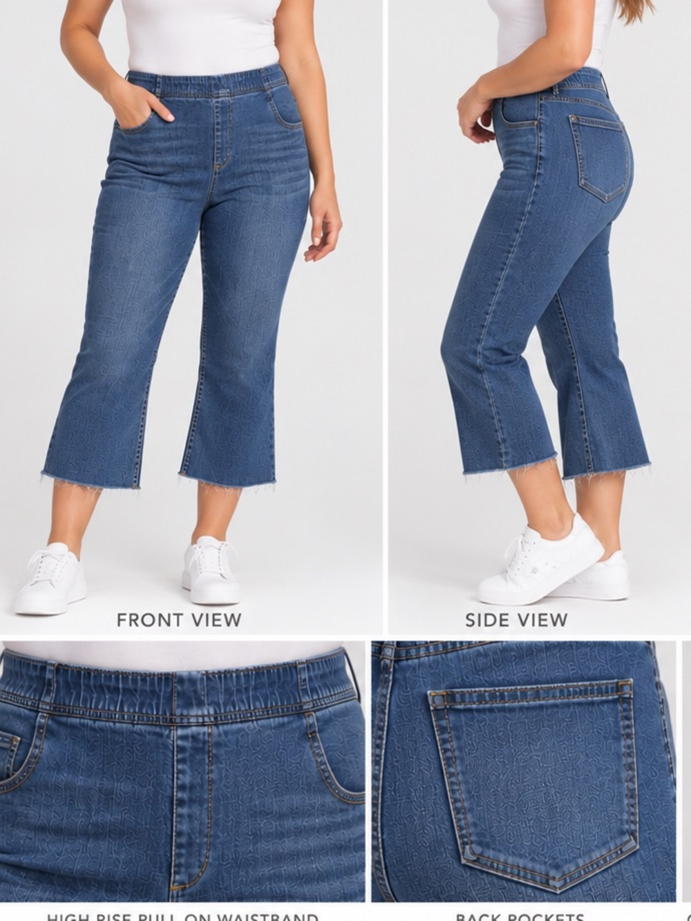 Pilcro Anthropologie High Rise Crop Flare Jeans XL Blue Frayed Hem Pull On